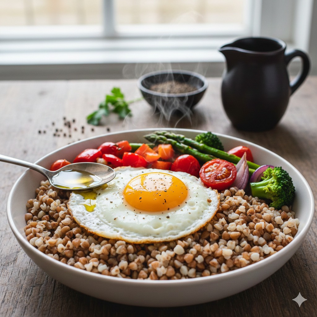 Kasza gryczana z jajkiem i warzywami – pełnowartościowy posiłek